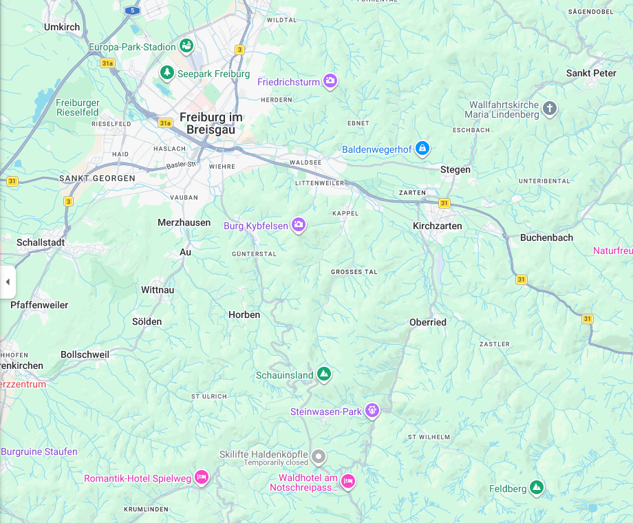 Google Maps route from Freiburg to Schauinsland