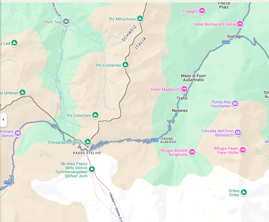 Google Maps route from Trafoi to Passo dello Stelvio
